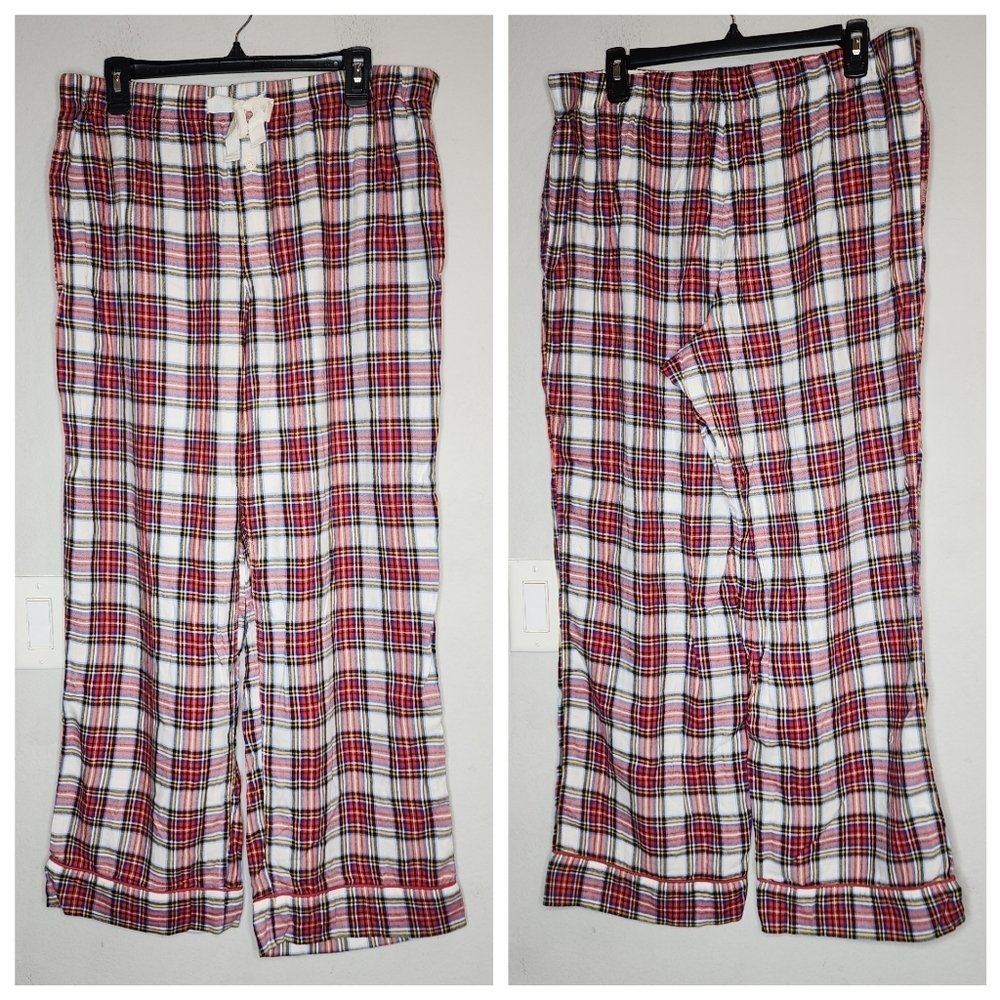 J. Crew Flannel Pajama Pant White Stewart Tartan Plaid Size Large‎